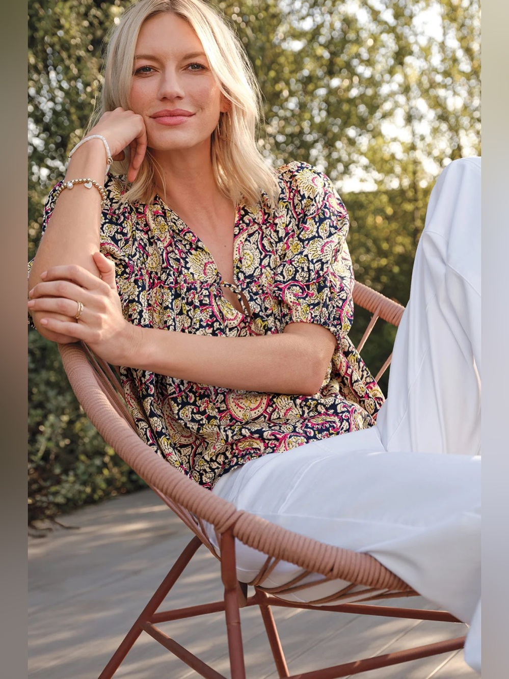 NWT Emerson Fry Love Tomas Puff Isla Top in Navy Paisley Size XS/S Combo Blouse